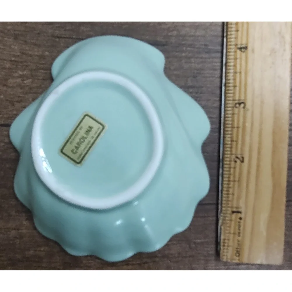 Vintage Porcelain Trinket soap Dish With Gold Trim Shell Pattern Light Mint B10